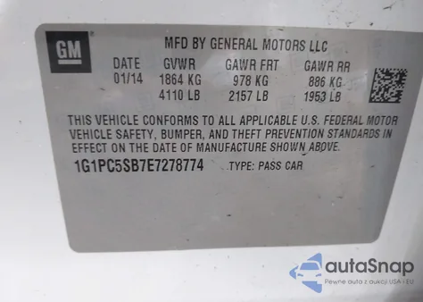 2014 Chevrolet Cruze 1Lt Auto from USA, damaged, VIN 1G1PC5SB7E7278774